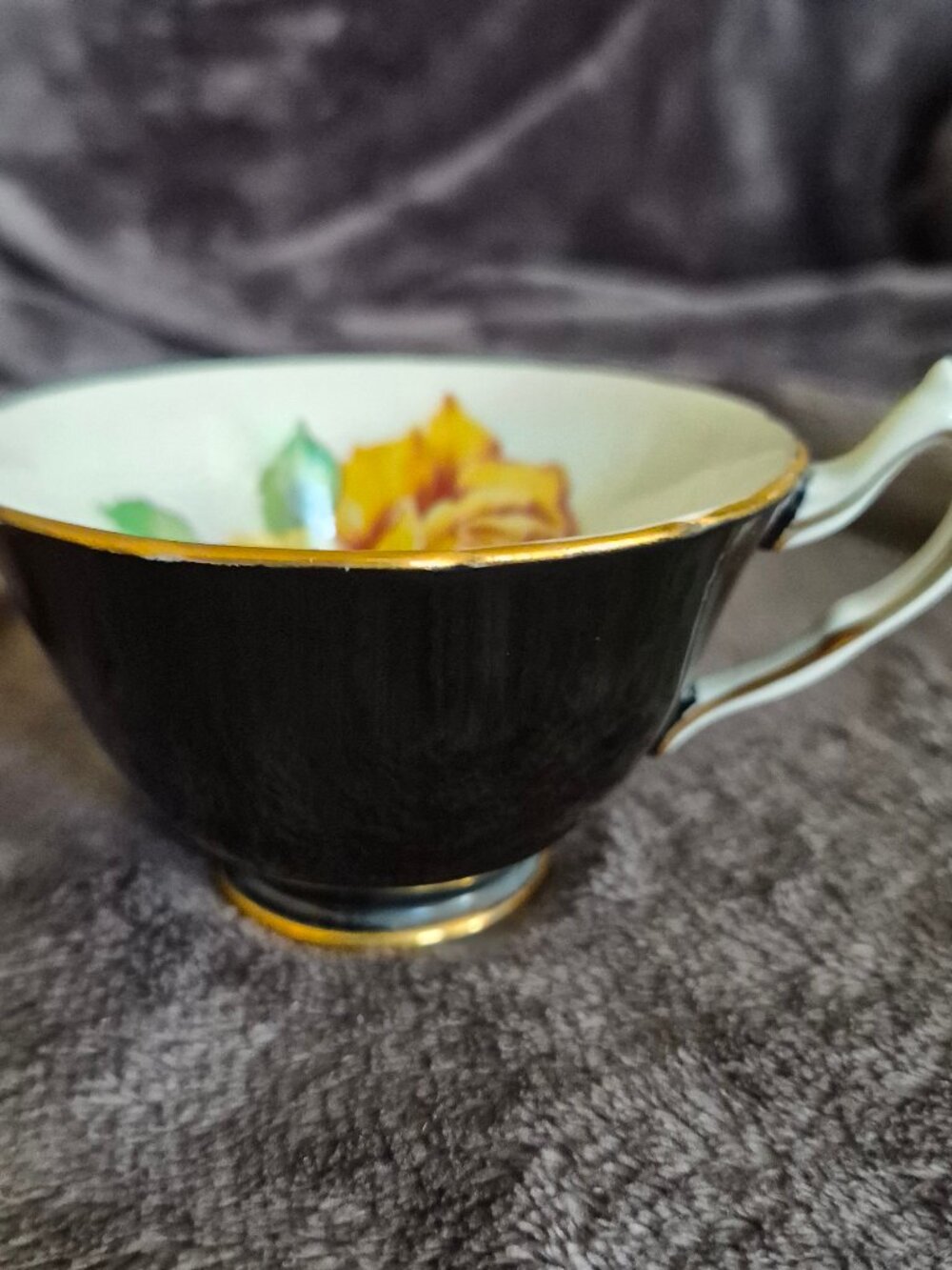 Best Bone Wellington China - England Cup Gold Rose Black White Gold Trim Rare